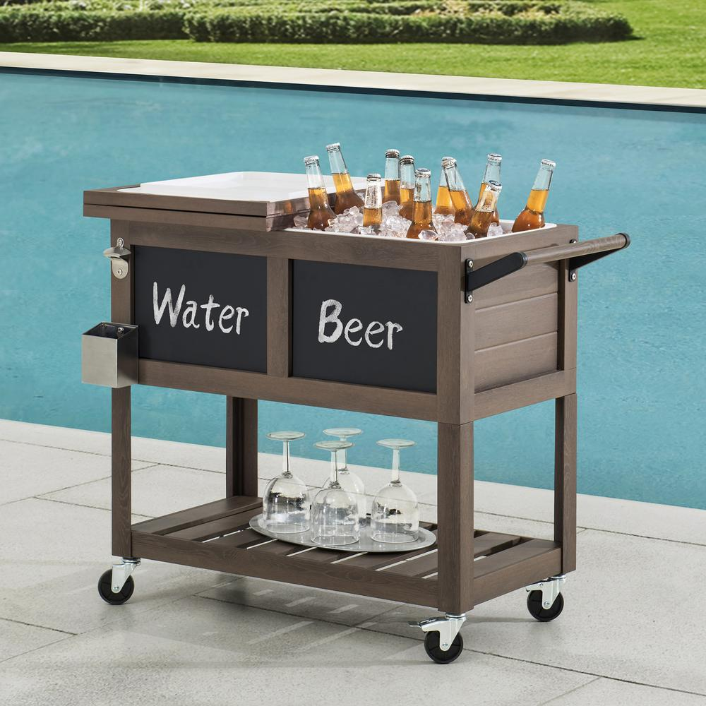 Sunjoy 80-Quart Brown Rolling Ice Chest Cooler Cart with Chalkboard