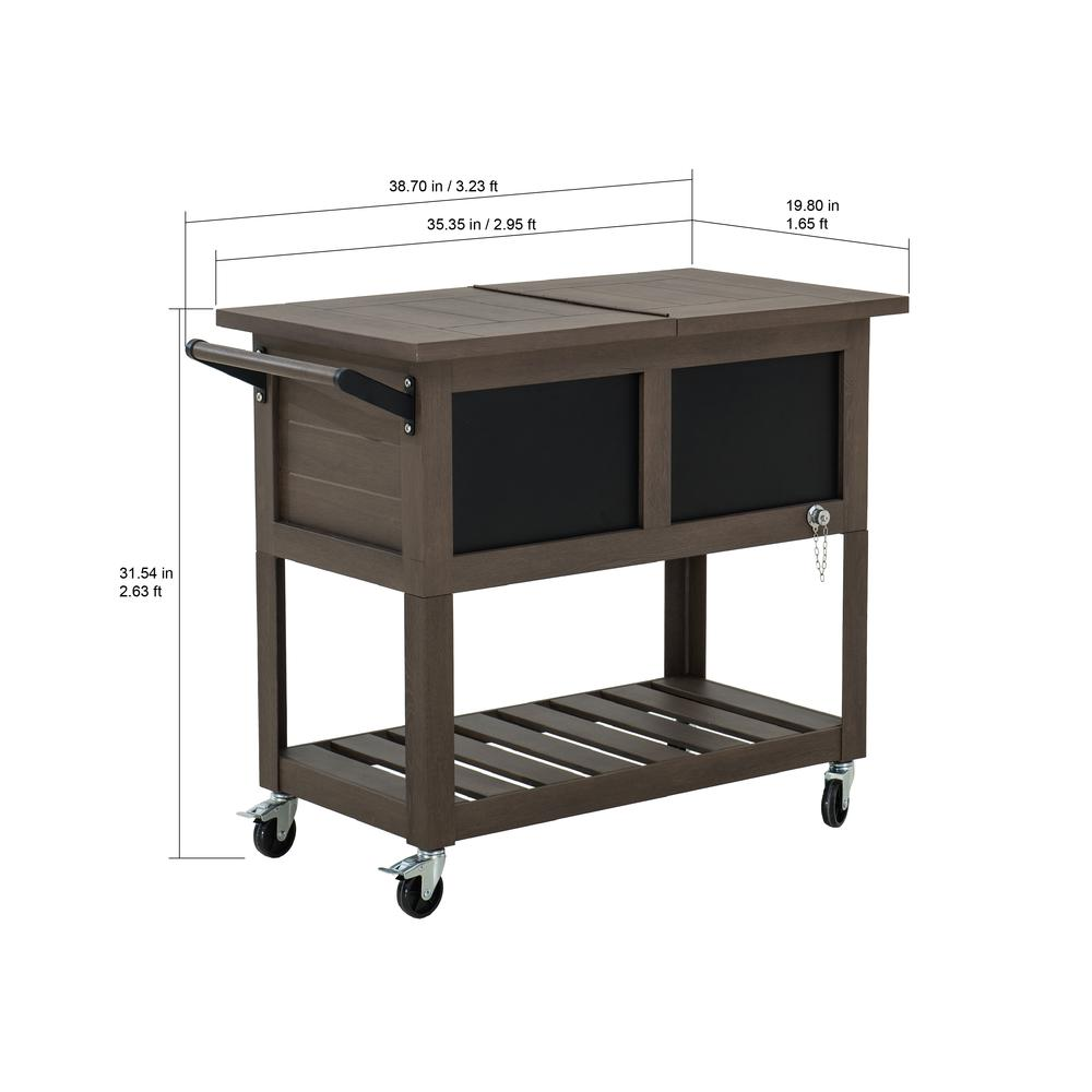 Sunjoy 80-Quart Brown Rolling Ice Chest Cooler Cart with Chalkboard