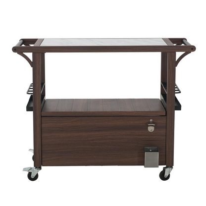 Sunjoy Brown Metal Rolling Serving Trolley Marble Countertop Bar Cart