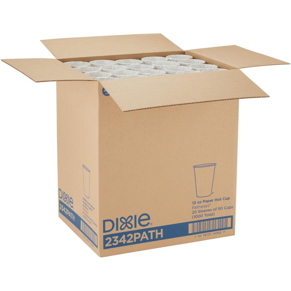 Dixie Pathways Paper Hot Cups by GP Pro - 50 / Pack - 12 fl oz - 20 / Carton - White - Paper - Hot Drink