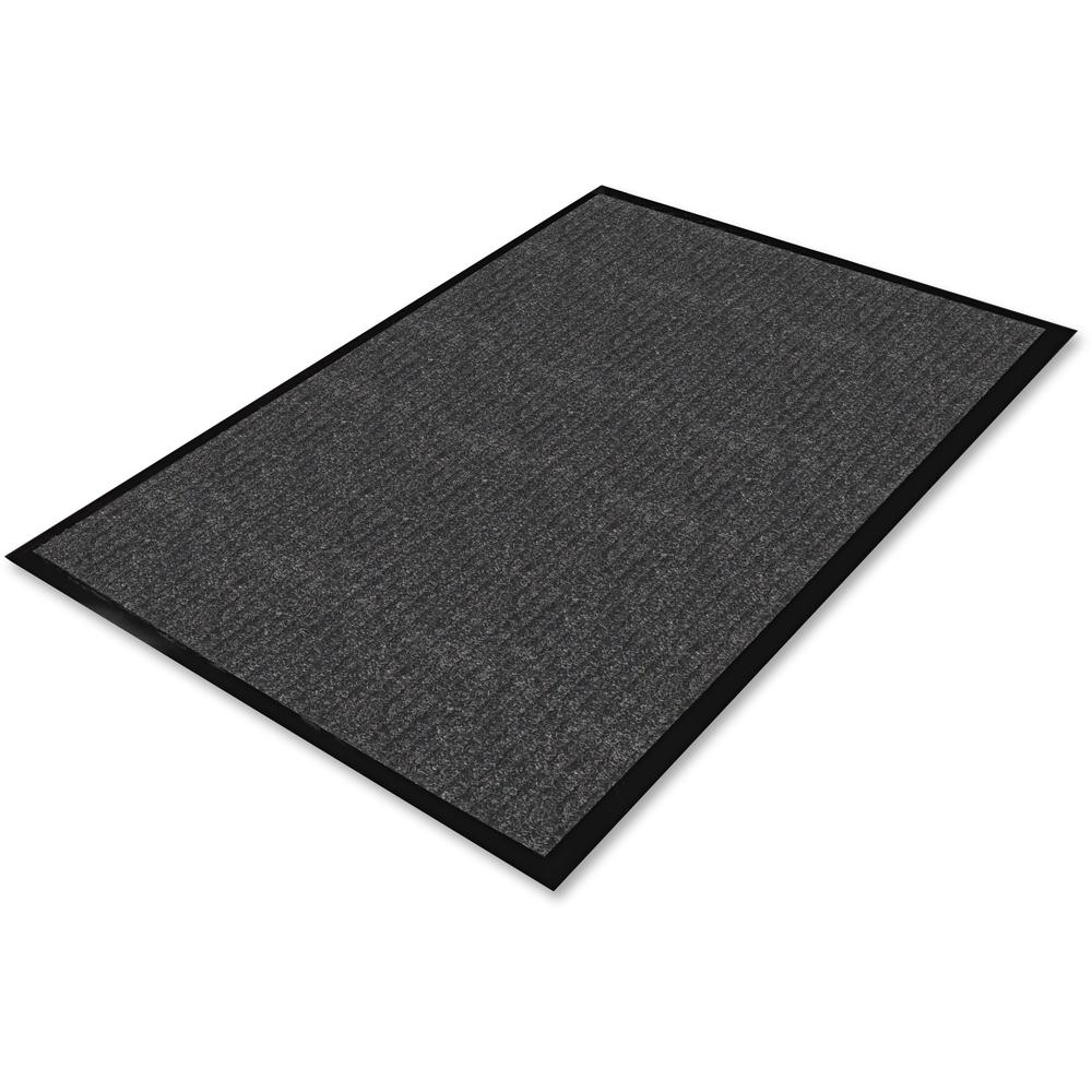 Genuine Joe Ribbed Indoor Wiper Mat - Warehouse, Indoor - 72" Length x 48" Width - Vinyl, Polypropylene - Charcoal