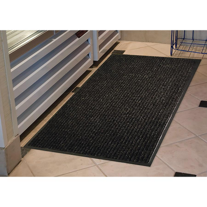 Genuine Joe Ribbed Indoor Wiper Mat - Warehouse, Indoor - 72" Length x 48" Width - Vinyl, Polypropylene - Charcoal