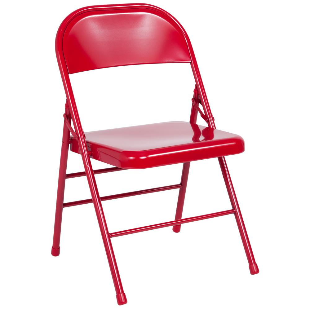 HERCULES Series Triple Braced & Double Hinged Red Metal Folding Chair