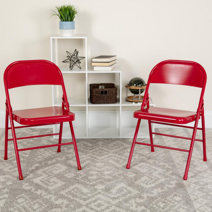 HERCULES Series Triple Braced & Double Hinged Red Metal Folding Chair