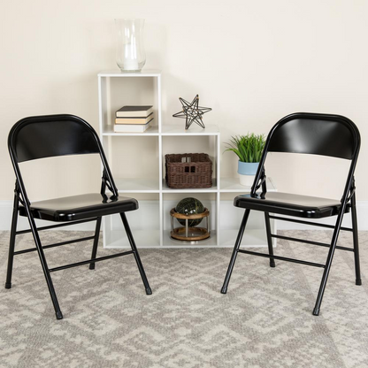 HERCULES Series Triple Braced & Double Hinged Black Metal Folding Chair