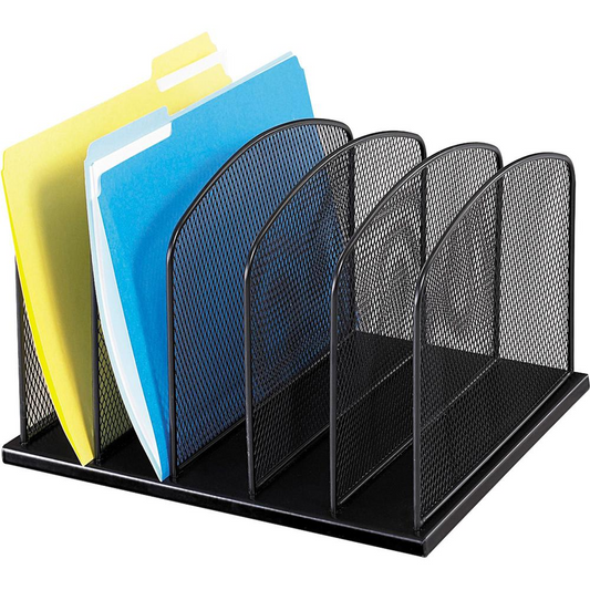 Safco Mesh Desk Organizers - 5 Compartment(s) - 2" - 8.3" Height x 12.5" Width x 11.3" Depth - Desktop - Black - Steel - 1 Each