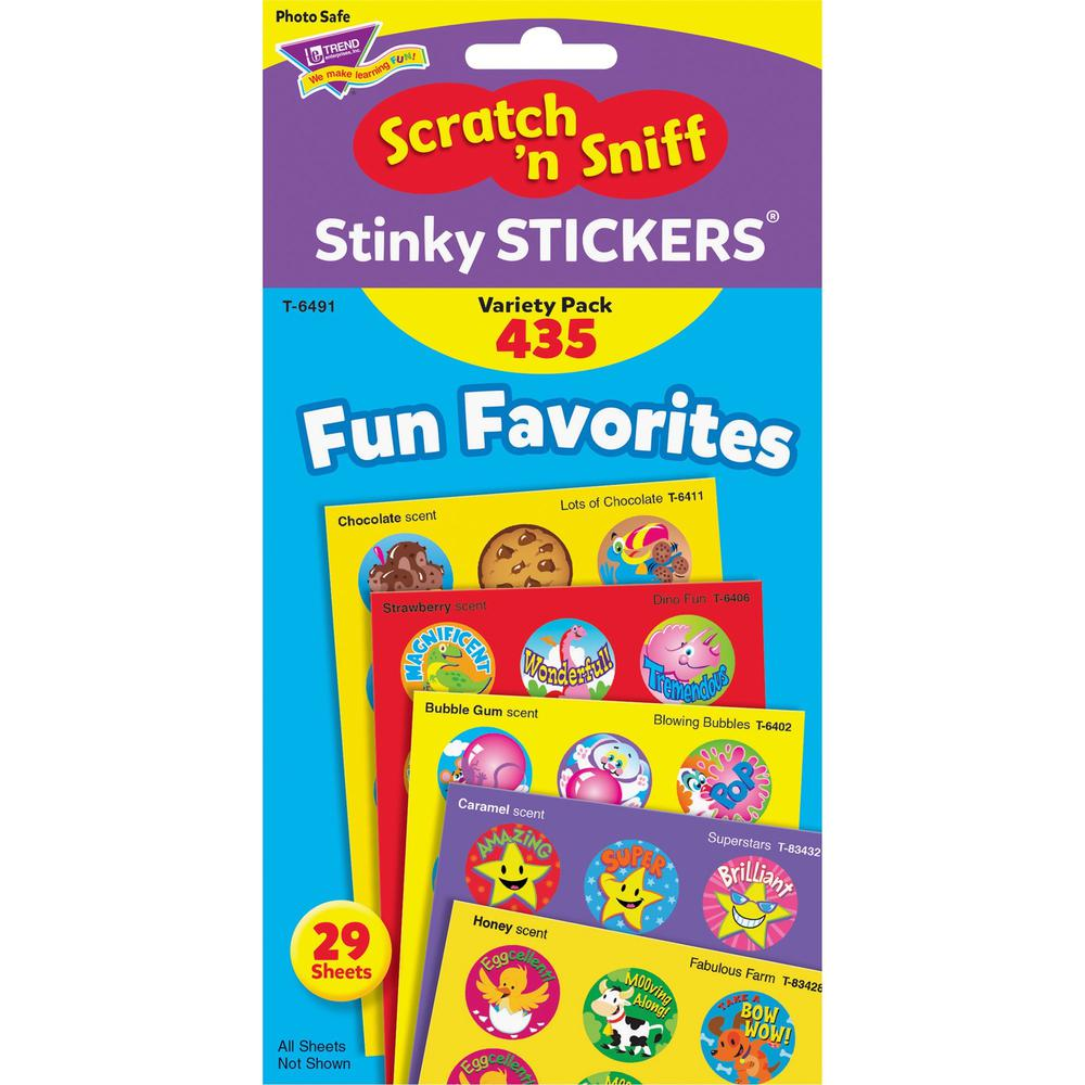 Trend Fun & Fancy Jumbo Pack Stickers - 432 x Round Shape - Self-adhesive - Acid-free, Non-toxic, Photo-safe, Scented - Assorted, Multicolor - Paper - 432 / Pack