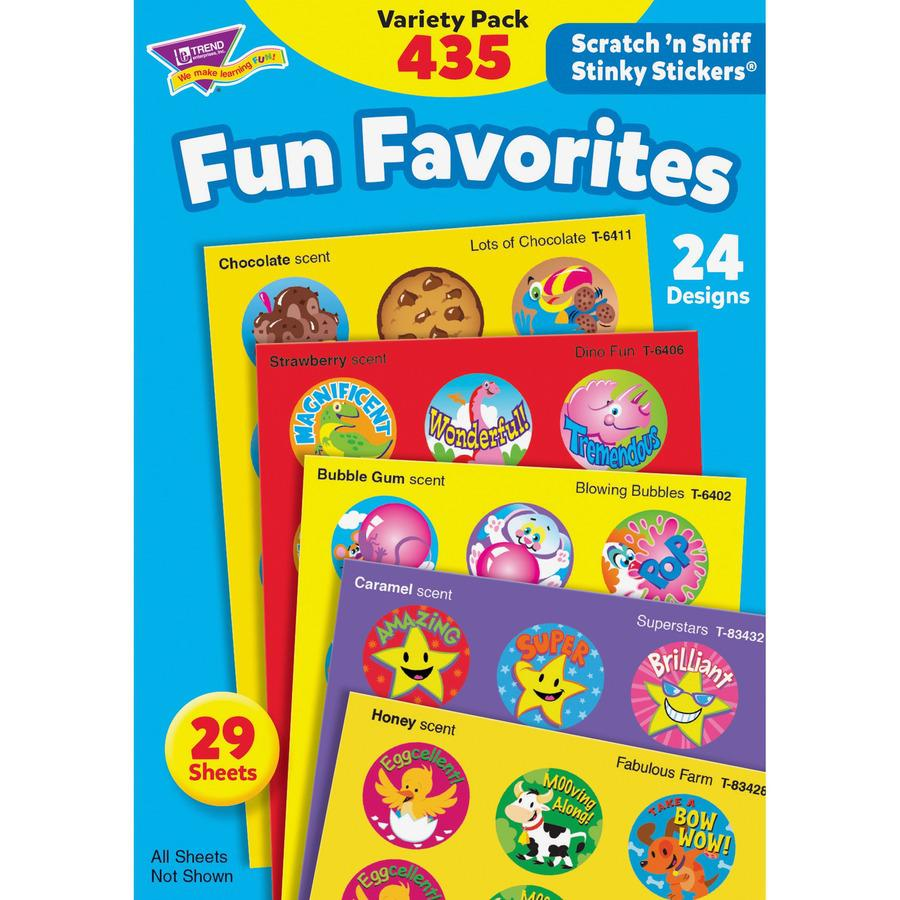 Trend Fun & Fancy Jumbo Pack Stickers - 432 x Round Shape - Self-adhesive - Acid-free, Non-toxic, Photo-safe, Scented - Assorted, Multicolor - Paper - 432 / Pack