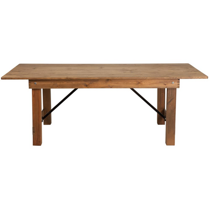 HERCULES Series 7' x 40" Rectangular Antique Rustic Solid Pine Folding Farm Table