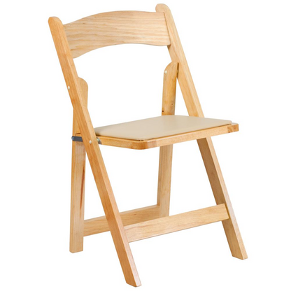 HERCULES Series Natural Wood Folding Chair with Vinyl Padded Seat