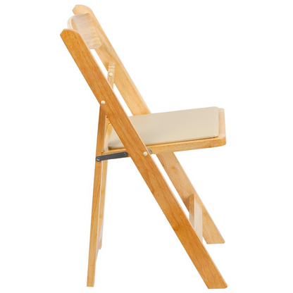 HERCULES Series Natural Wood Folding Chair with Vinyl Padded Seat