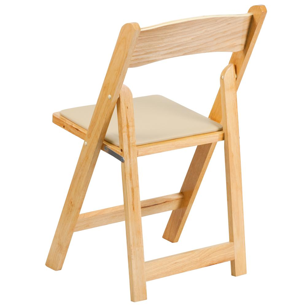 HERCULES Series Natural Wood Folding Chair with Vinyl Padded Seat