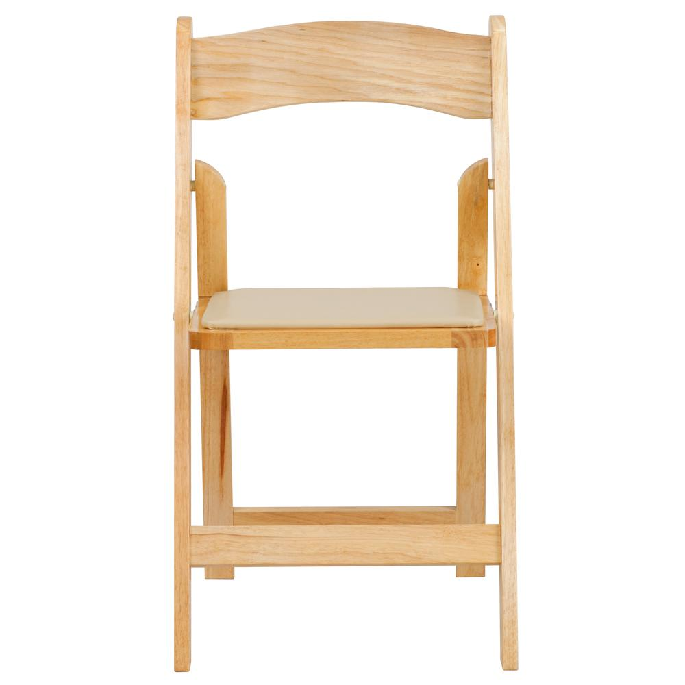 HERCULES Series Natural Wood Folding Chair with Vinyl Padded Seat