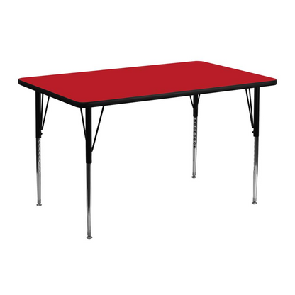 24''W x 48''L Rectangular Red HP Laminate Activity Table