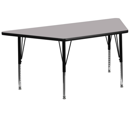 29''W x 57''L Trapezoid Grey Thermal Laminate Activity Table - Height Adjustable Short Legs