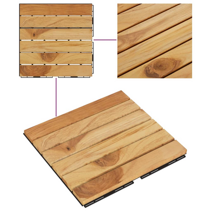 vidaXL Decking Tiles 10 pcs 11.8"x11.8" Solid Wood Teak Vertical Pattern