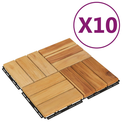 vidaXL Decking Tiles 10 pcs 11.8"x11.8" Solid Wood Teak