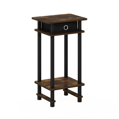 Furinno 17017 Turn-N-Tube Tall End Table with Bin, Amber Pine/Black/Black