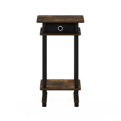 Furinno 17017 Turn-N-Tube Tall End Table with Bin, Amber Pine/Black/Black