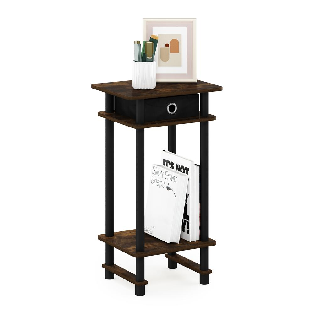 Furinno 17017 Turn-N-Tube Tall End Table with Bin, Amber Pine/Black/Black