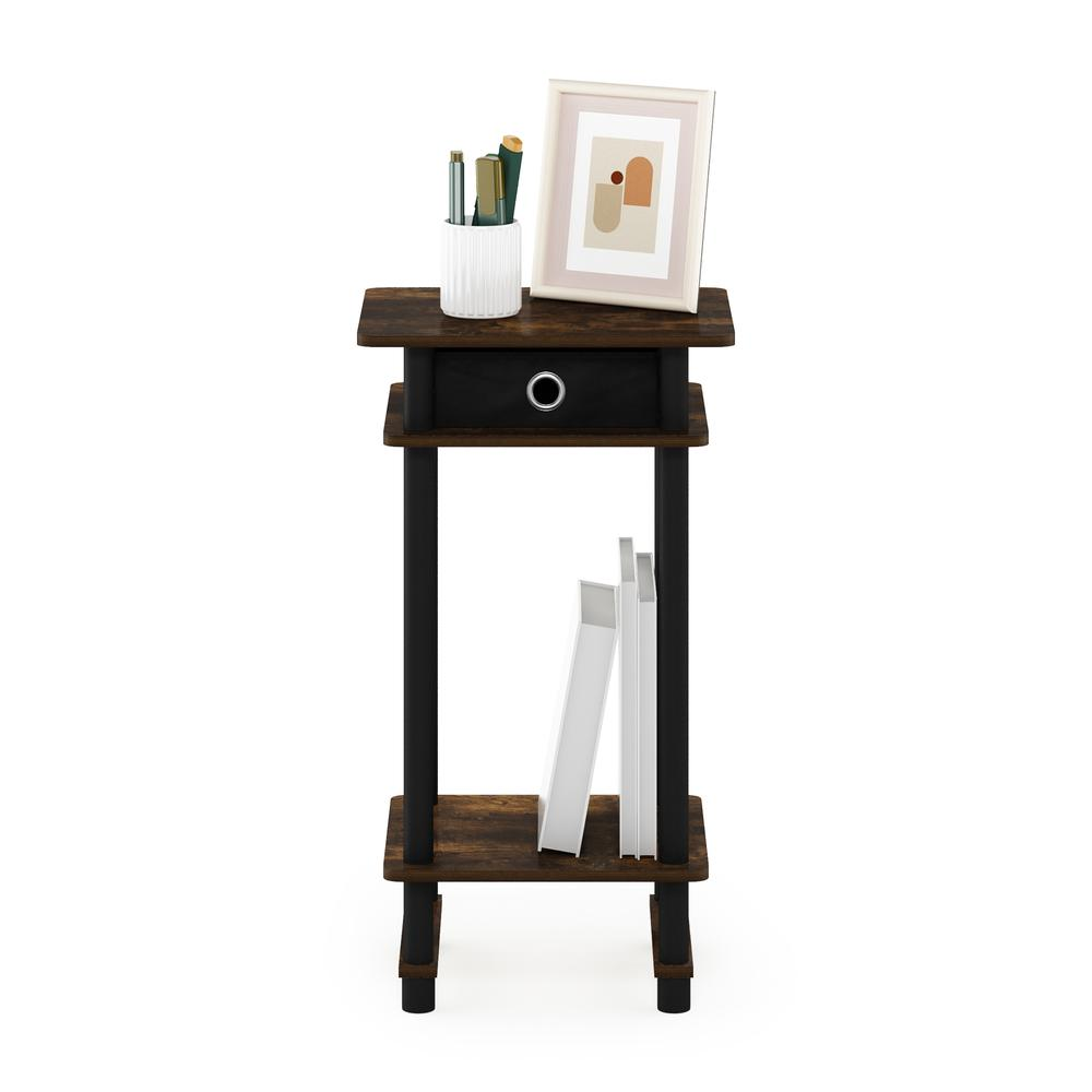 Furinno 17017 Turn-N-Tube Tall End Table with Bin, Amber Pine/Black/Black