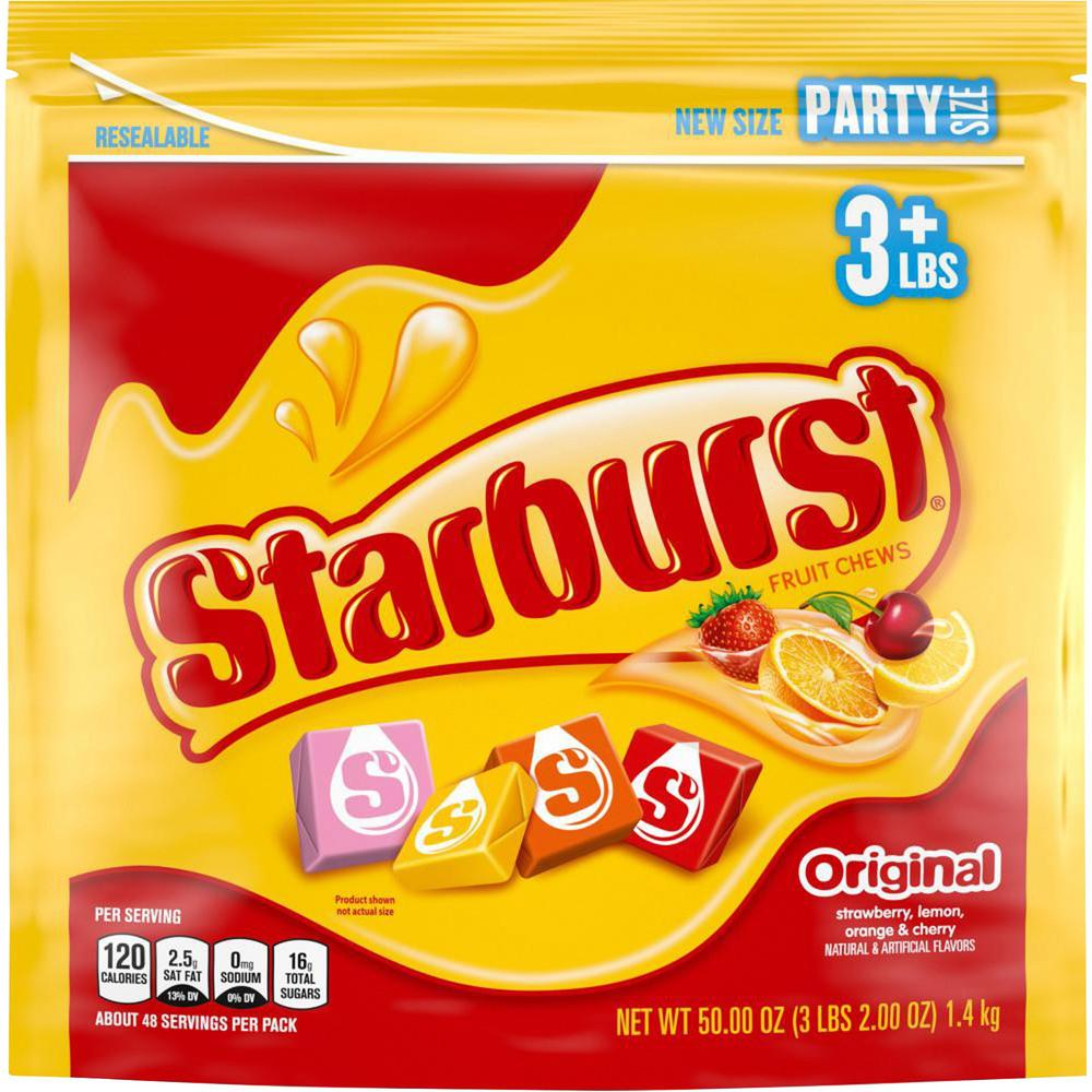 Starburst Fruit Chews Party Size Bag - Strawberry, Lemon, Orange, Cherry - Individually Wrapped, Resealable Zipper - 3.12 lb - 1 Each