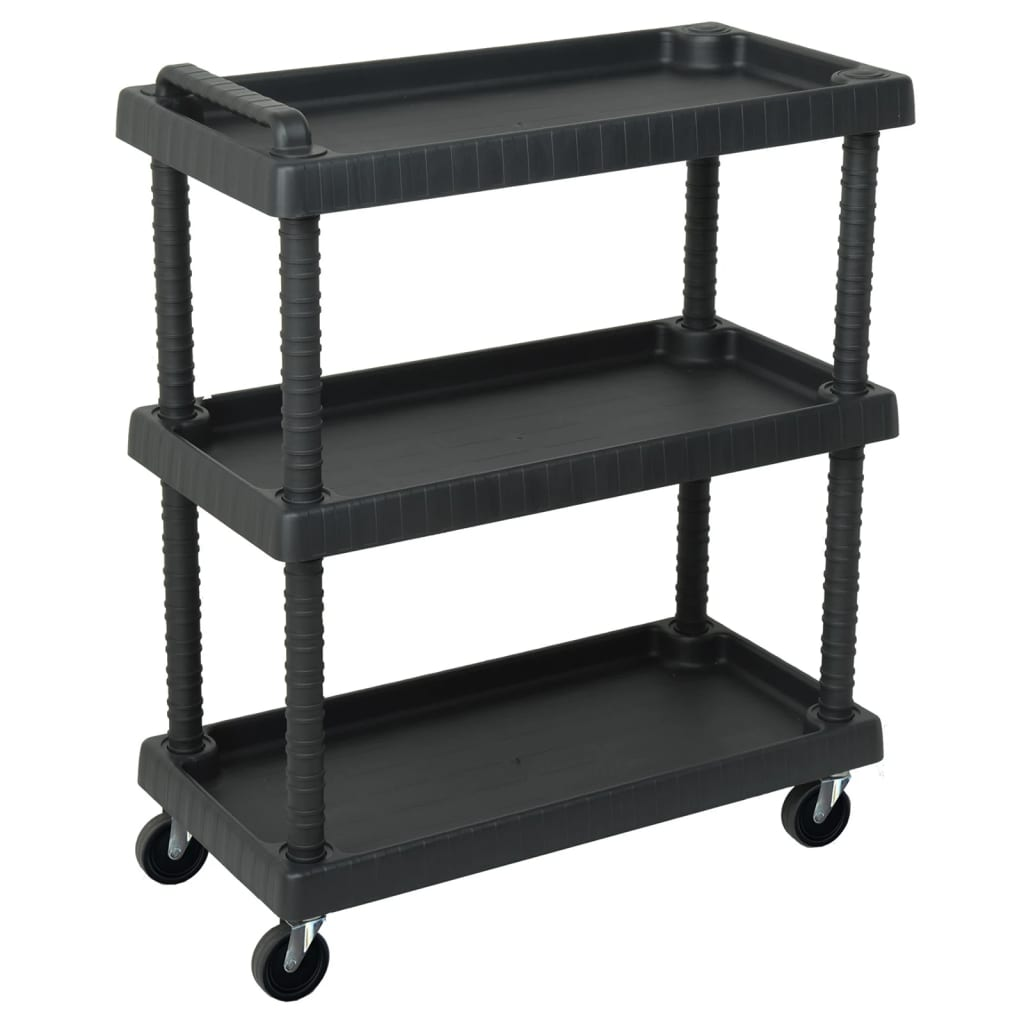 vidaXL 3-Tier Workshop Tool Trolley Black 29.5"x14.8"x36.2" PP