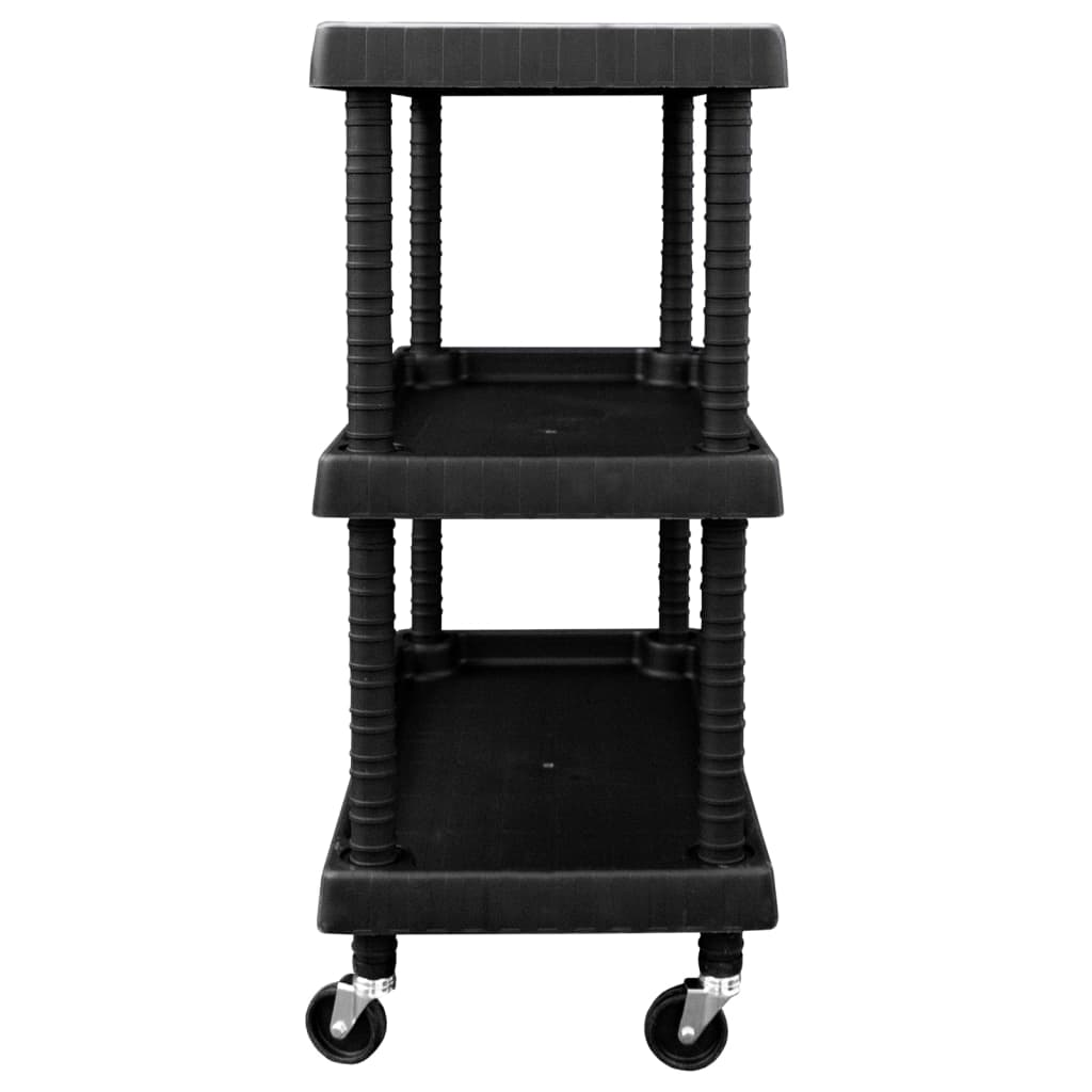 vidaXL 3-Tier Workshop Tool Trolley Black 29.5"x14.8"x36.2" PP