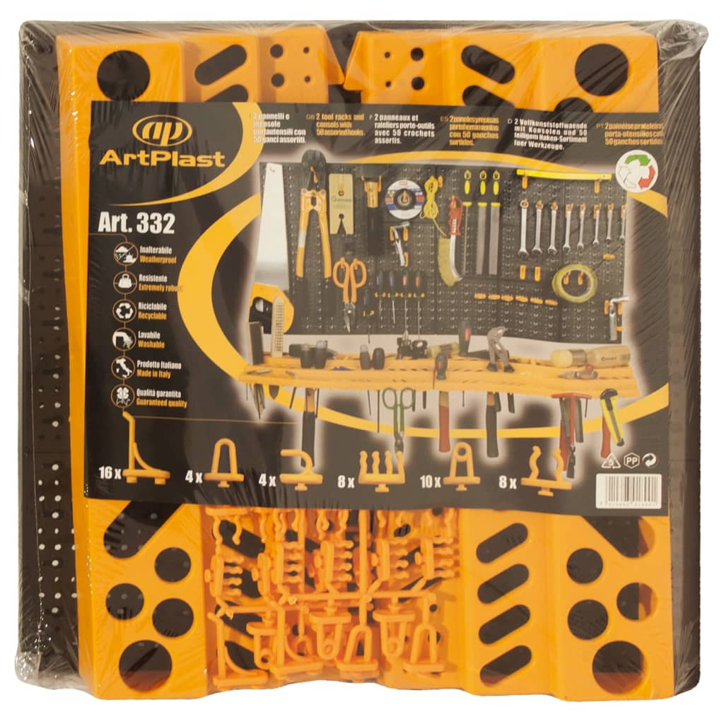 vidaXL Tool Wall 19.7"x39.4" 50 Hooks PP