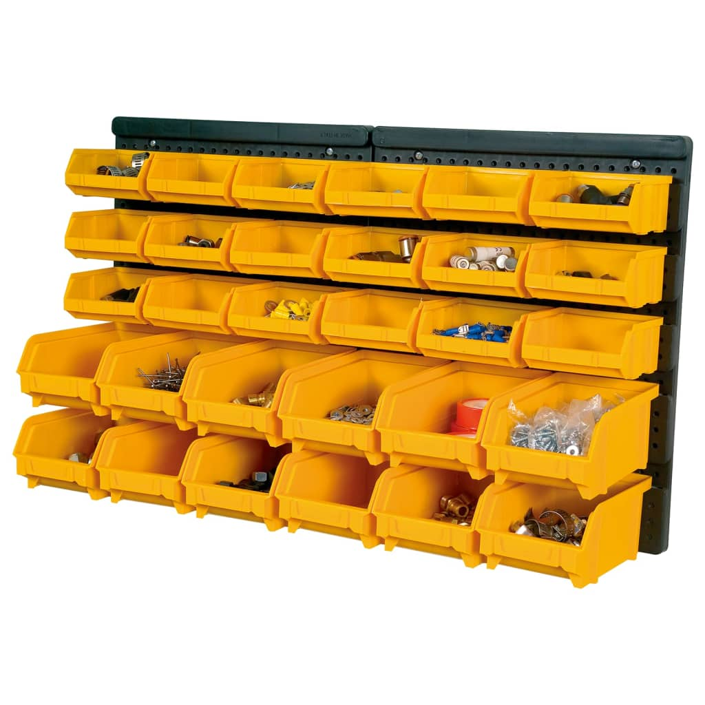 vidaXL 32 Piece Storage Bin Kit with Wall Panels Yellow and Black