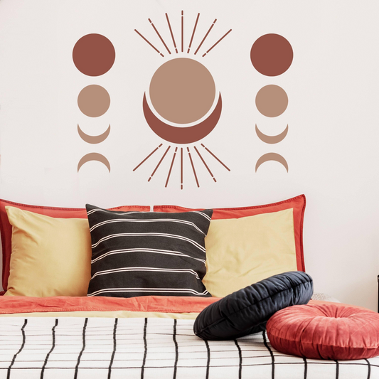 Bohemian Crescent & Moon Phases - Elegant Vinyl Wall Art Sticker Decal