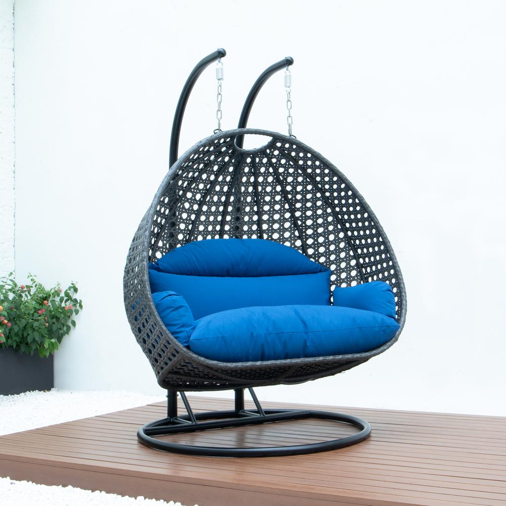 LeisureMod Charcoal Wicker Hanging 2 person Egg Swing Chair ESCCH-57BU