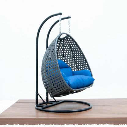 LeisureMod Charcoal Wicker Hanging 2 person Egg Swing Chair ESCCH-57BU