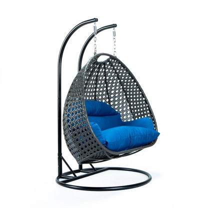 LeisureMod Charcoal Wicker Hanging 2 person Egg Swing Chair ESCCH-57BU