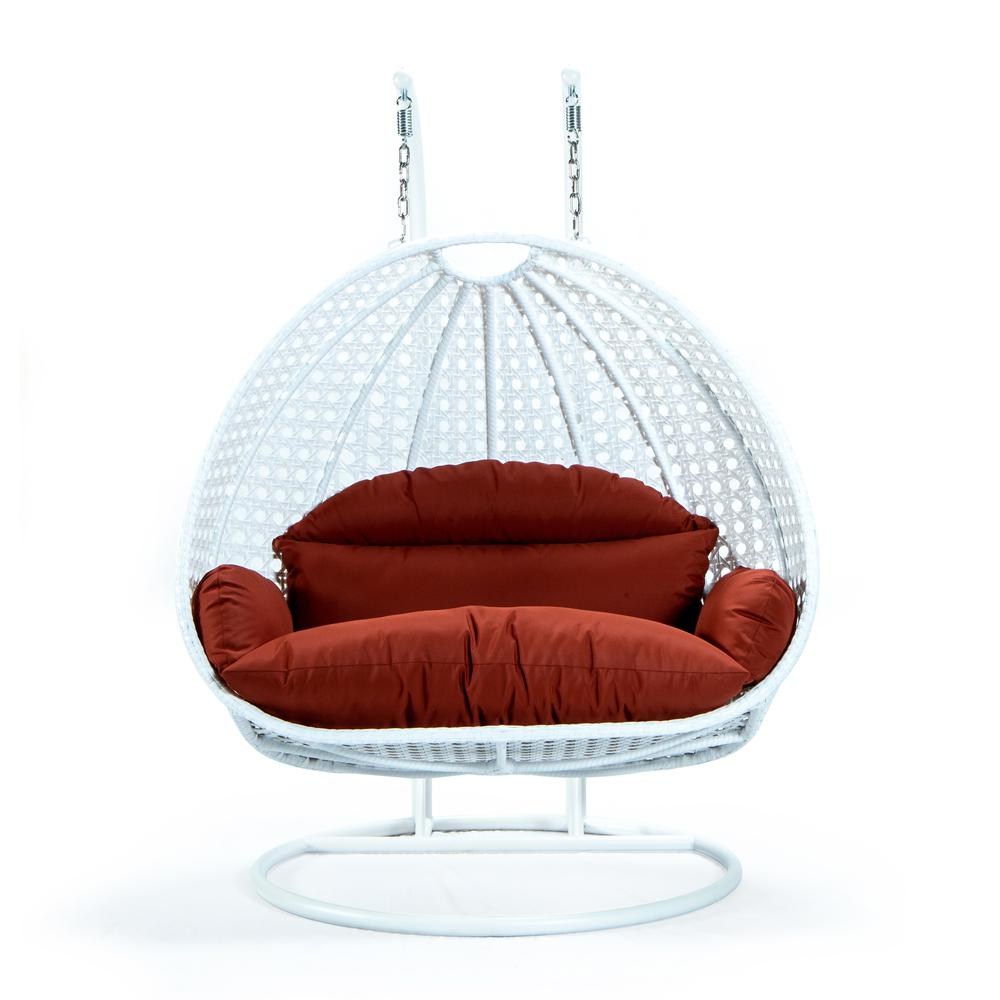 LeisureMod White Wicker Hanging 2 person Egg Swing Chair ESCW-57DOR