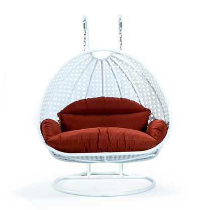 LeisureMod White Wicker Hanging 2 person Egg Swing Chair ESCW-57DOR