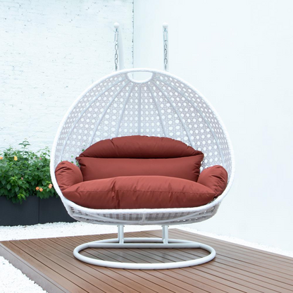 LeisureMod White Wicker Hanging 2 person Egg Swing Chair ESCW-57DOR