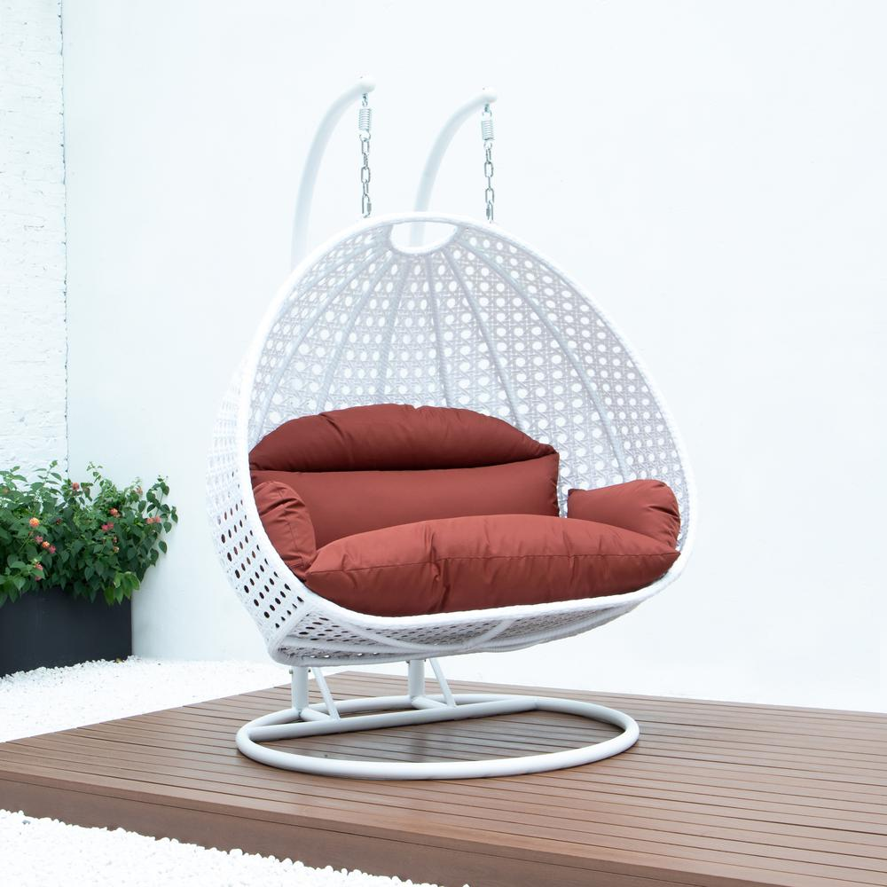 LeisureMod White Wicker Hanging 2 person Egg Swing Chair ESCW-57DOR