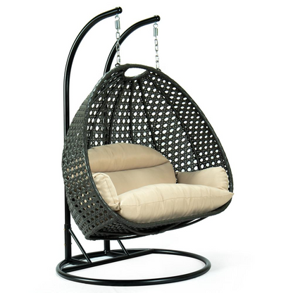 LeisureMod Wicker Hanging 2 person Egg Swing Chair in Beige