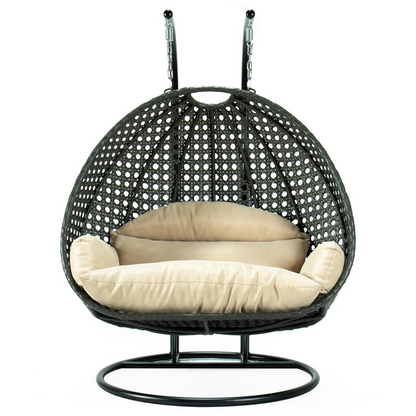 LeisureMod Wicker Hanging 2 person Egg Swing Chair in Beige