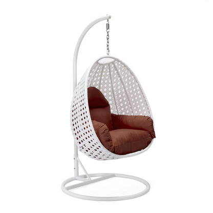 LeisureMod Wicker Hanging Egg Swing Chair, Dark Green