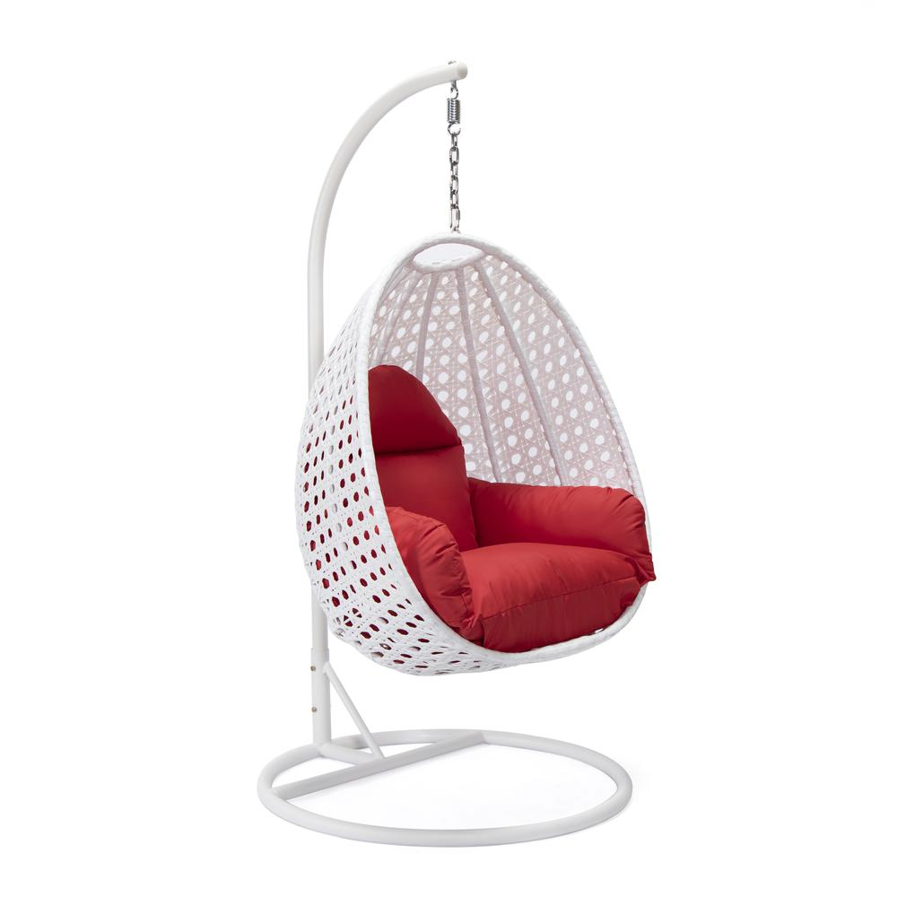 LeisureMod Wicker Hanging Egg Swing Chair, Red