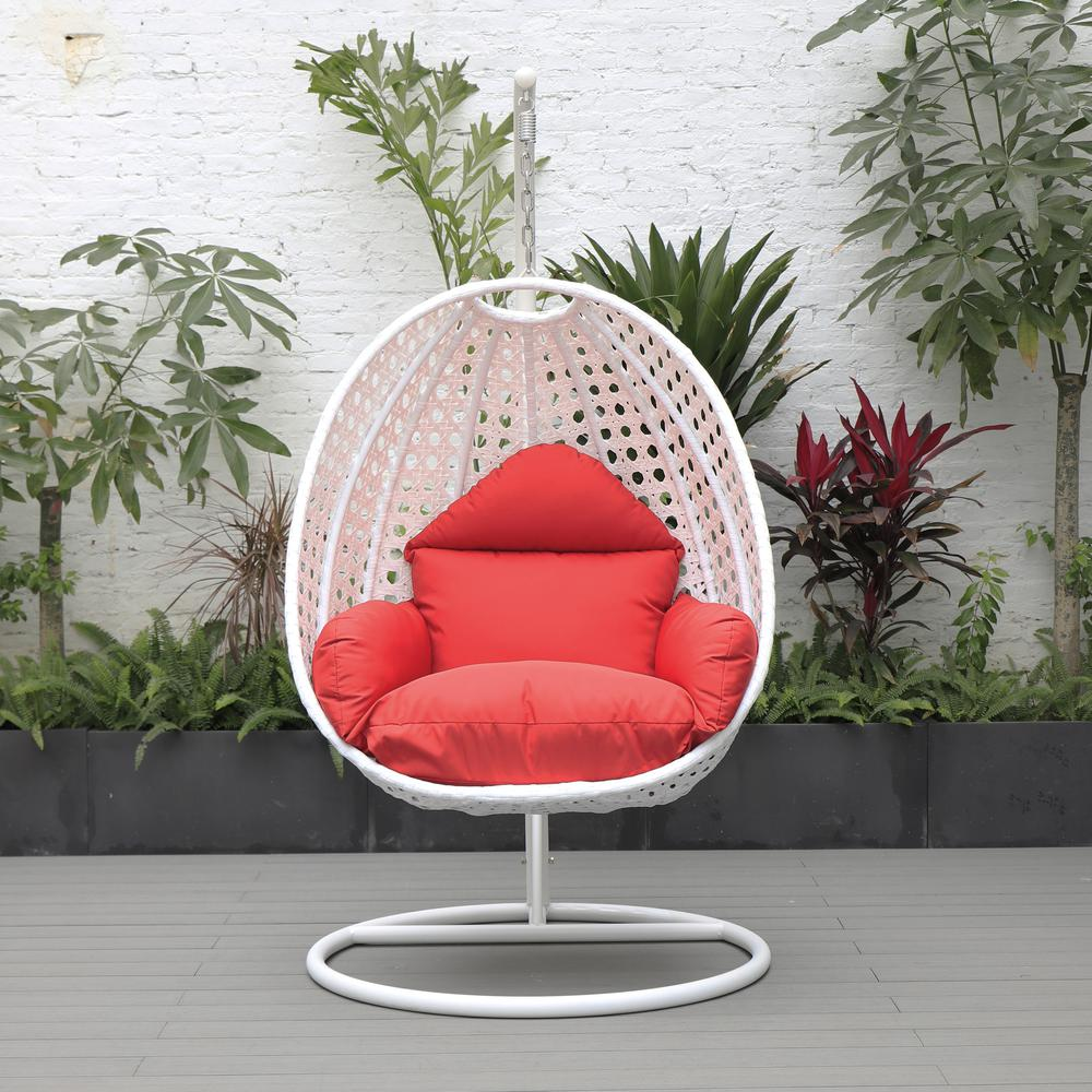 LeisureMod Wicker Hanging Egg Swing Chair, Red