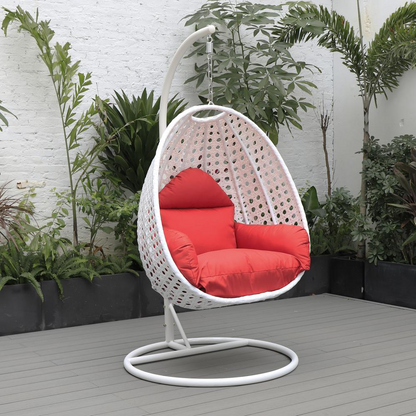 LeisureMod Wicker Hanging Egg Swing Chair, Red