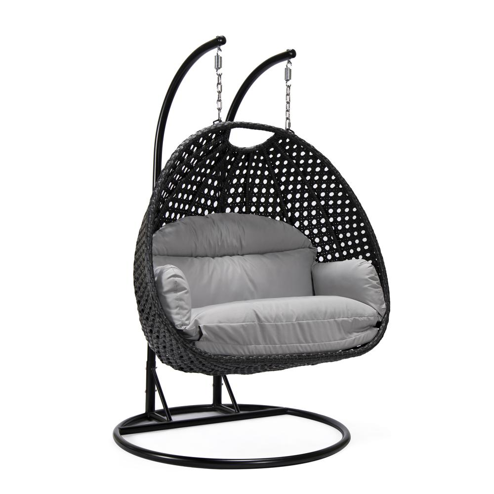 LeisureMod MendozaWicker Hanging 2 person Egg Swing Chair in Light Grey