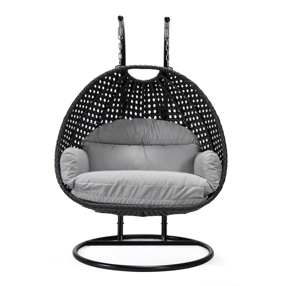 LeisureMod MendozaWicker Hanging 2 person Egg Swing Chair in Light Grey