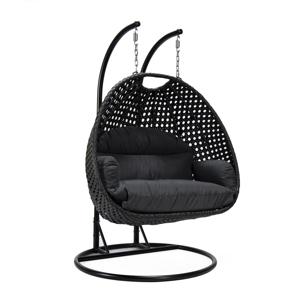 LeisureMod MendozaWicker Hanging 2 person Egg Swing Chair in Dark Grey