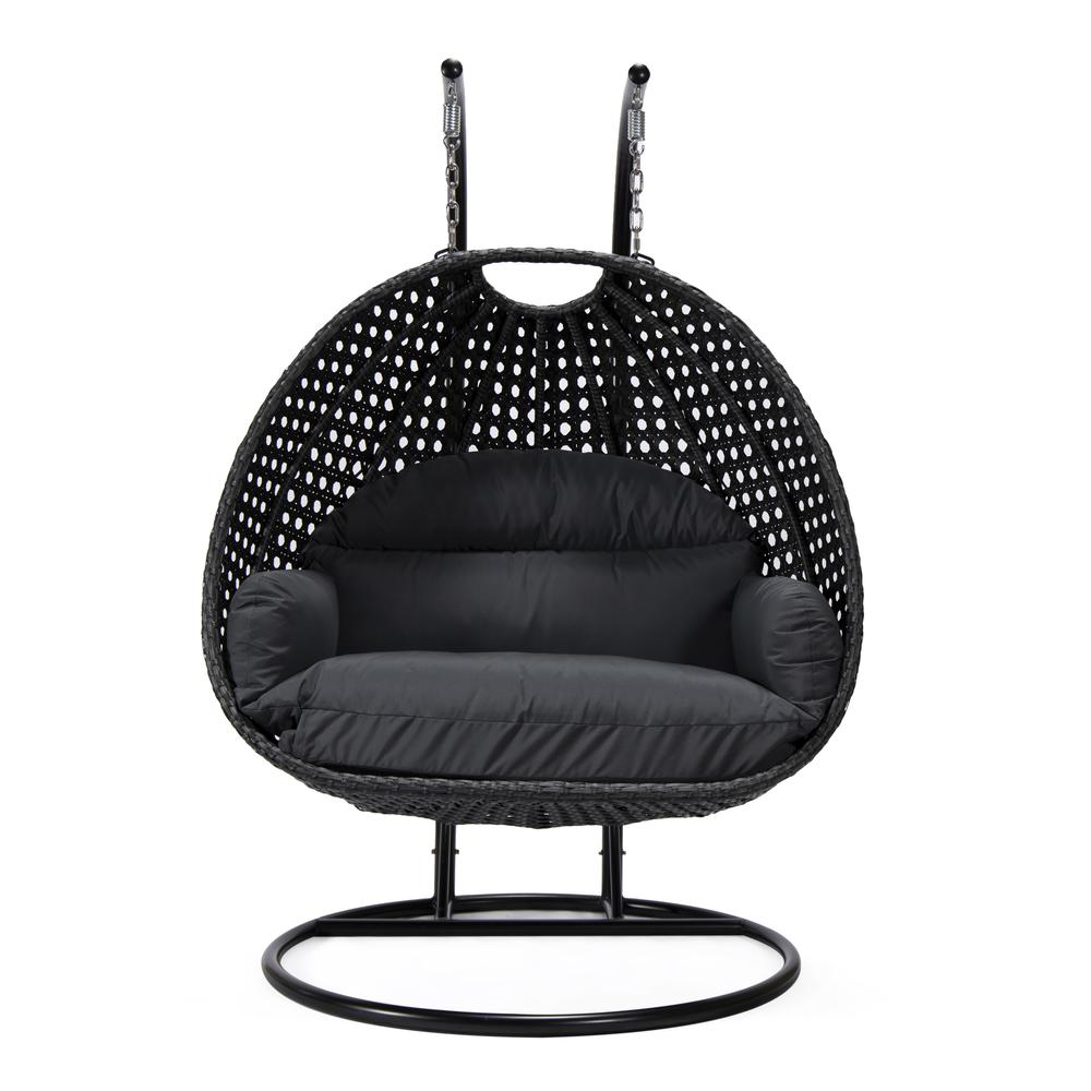 LeisureMod MendozaWicker Hanging 2 person Egg Swing Chair in Dark Grey