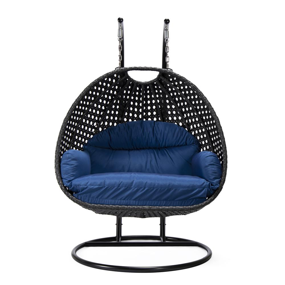 LeisureMod MendozaWicker Hanging 2 person Egg Swing Chair in Blue