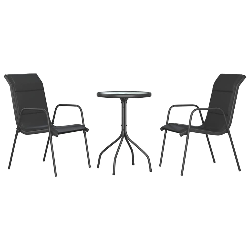 vidaXL 3 Piece Patio Dining Set Black Steel